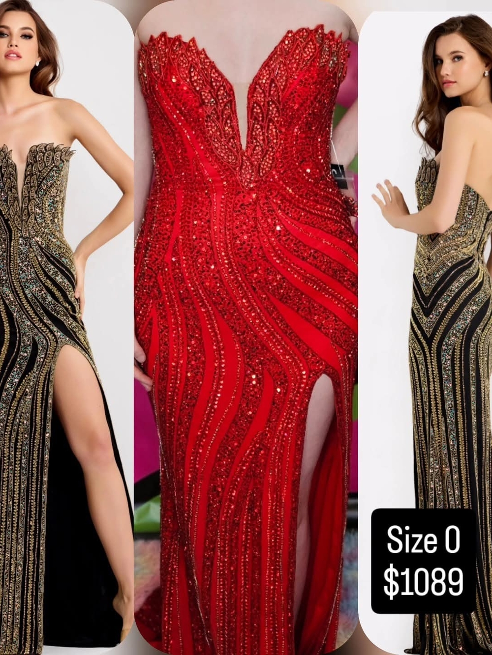 Jovani Strapless Red Beaded Evening Gown